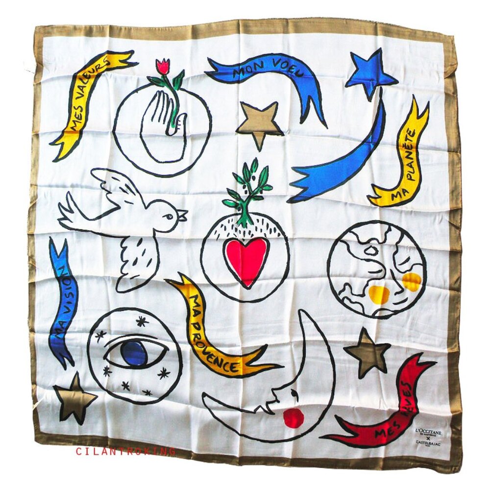 L'OCCITANE EN PROVENCE X JEAN-CHARLES DE CASTELBAJAC SILK SCARF 36" x 36" Unique